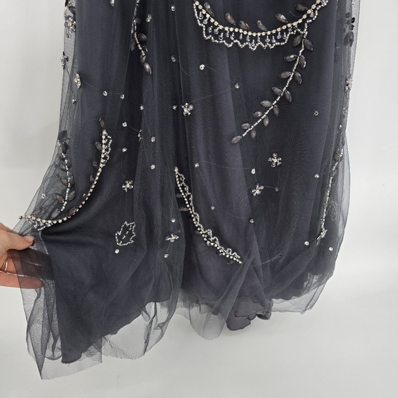 JOVNI prom wedding bridesmaid grey beaded long sweetheart dress 8 - Picture 7 of 11